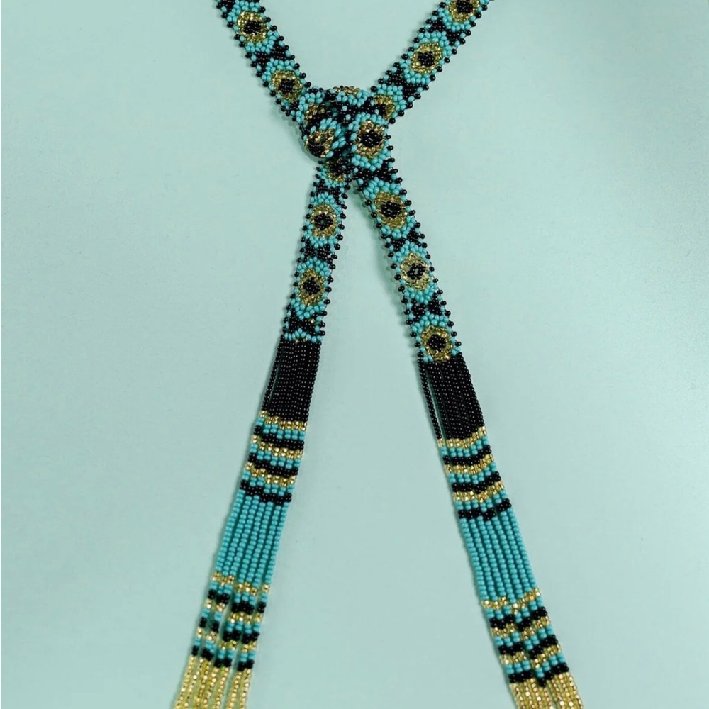 NWT Mother Sierra Beaded Skinny Turquoise Necklace Scarf
